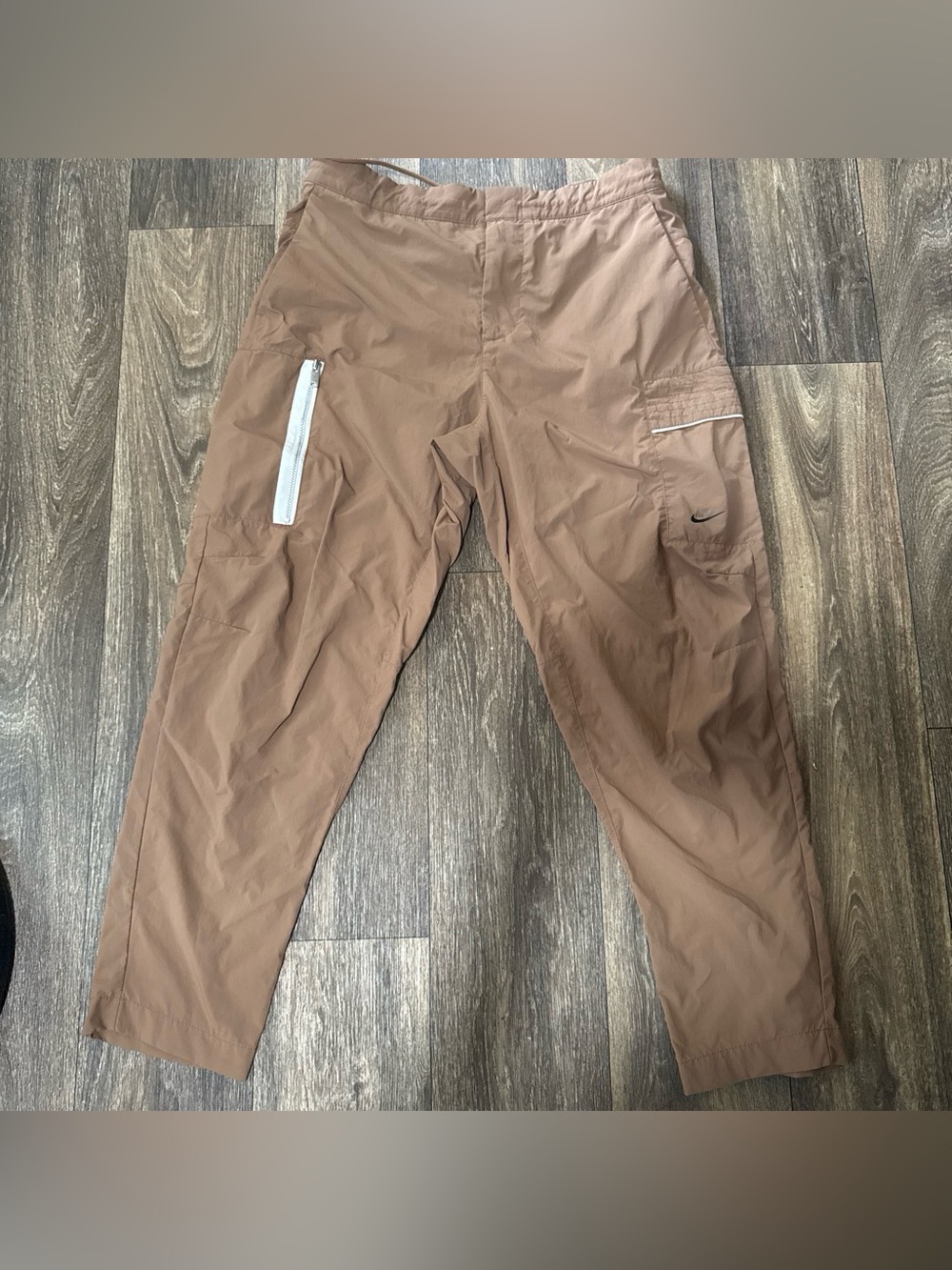 Nike Men's Tan Cargo Jogger Pants with White Zip Accents